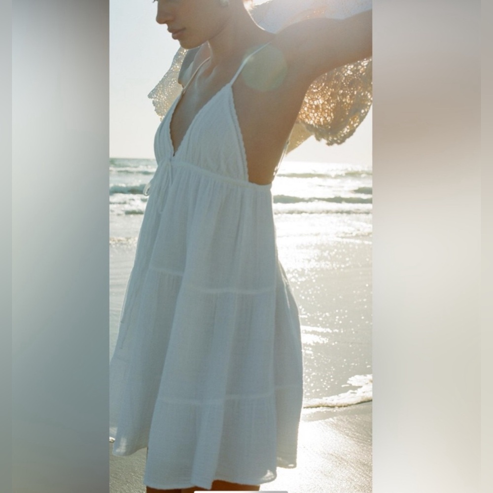 ZARA Tired Cotton Gauze Dress White